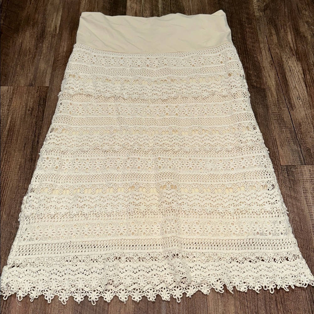 Solitaire Anthropologie Cream Crochet Lace Skirt size L - Picture 1 of 6